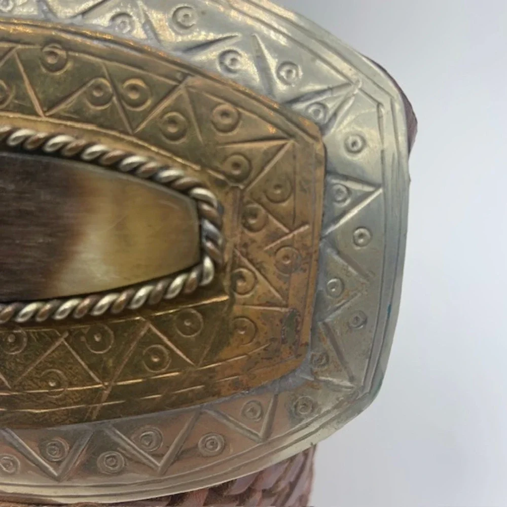 Chico's Y2K Braided Leather Belt Horn Buckle Western Cowgirl Boho Chic Festival